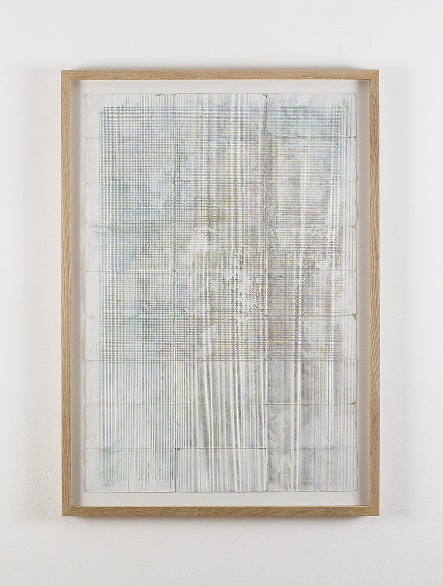 Avalanche, 2016, gouache and wax on map, 94 x 67 cm (framed)