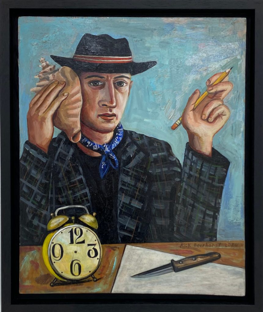Self Portrait As A Writer, 2020, oil on canvas, 35x44 cm