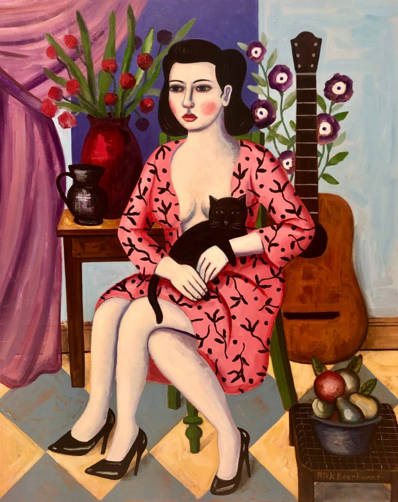 The Bard With Her Cat, 2020, oil on canvas, 80x100 cm