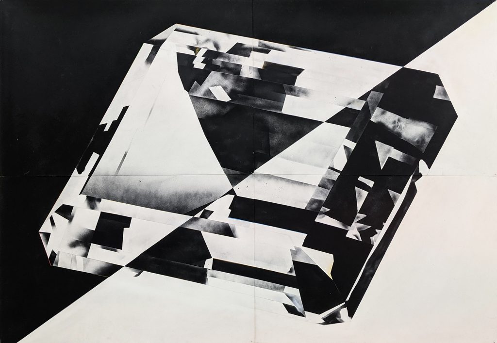 Luke Dowd, Untitled Gem (black and white), 2006, spray paint on paper, 137 x 197 cm.