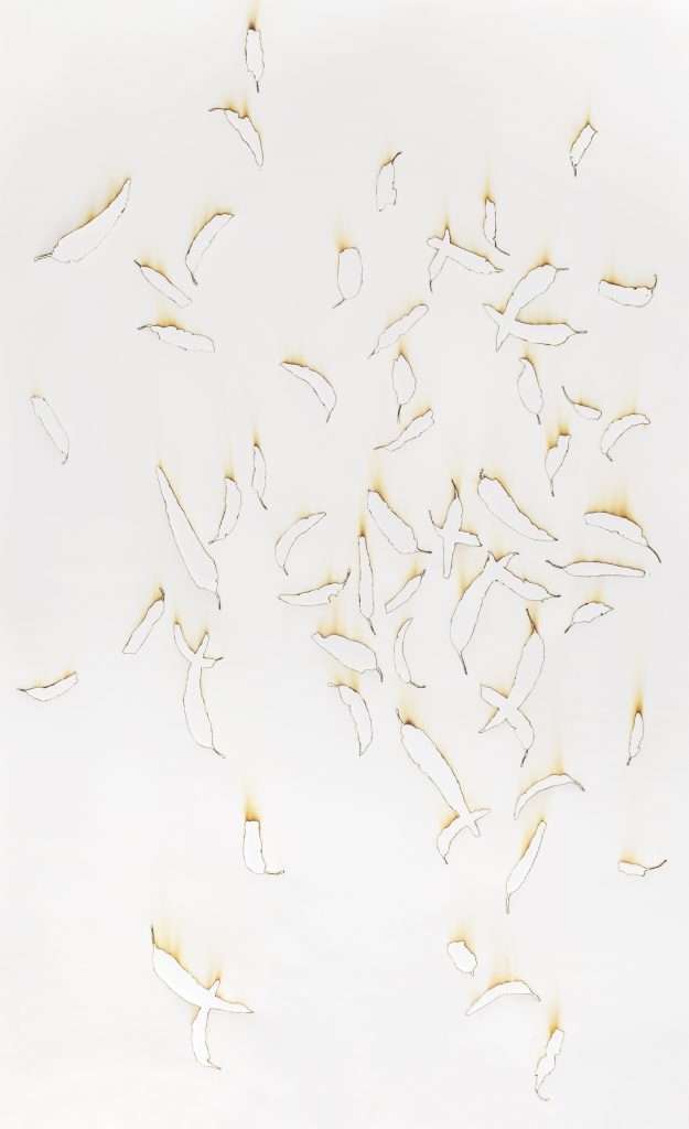 Rodrigo Arteaga, <em>Monoculture #4</em>, 2021, papier brûlé, 200 x 120 cm