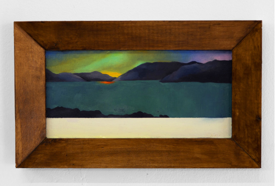 Adrien Fricheteau, « Coucher de Soleil sur le Leman », 2021, huile sur bois, 21,5 x 13 cm