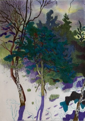 Per Adolfsen, Footprints In Show, 2021-2022, colored pencil, chalk, graphite, on paper, 60 x 42cm