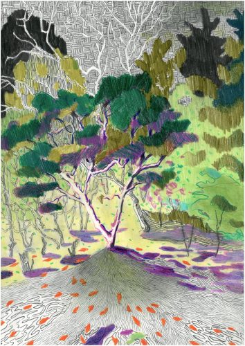 Per Adolfsen, In the forest, Colored pencil on paper, 2022, 42x30 cm