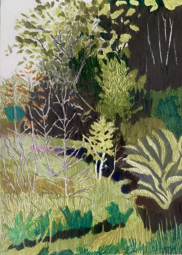 Per Adolfsen, The Edge of the forest, September, 2021, colored pencil, chalk, graphite on paper, 42x30 cm