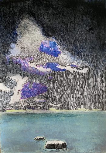 Per Adolfsen, The Two Stones, The Island And The Grey Sky, 2022, colored pencil, graphite and chalk on Hahnemuehle paper, 42 x 30 cm (4)