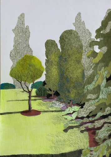 Per Adolfsen, Thinking of Summer in the Park, 2022, Colored pencil and graphite on paper, 60x42cm