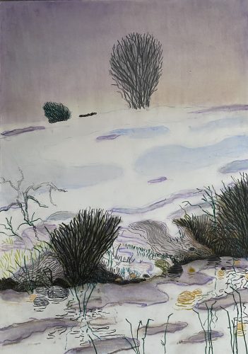 Per Adolfsen, Winter by the Stream, 2022, Colored Pencil and Graphite on paper, 60 x 42cm 