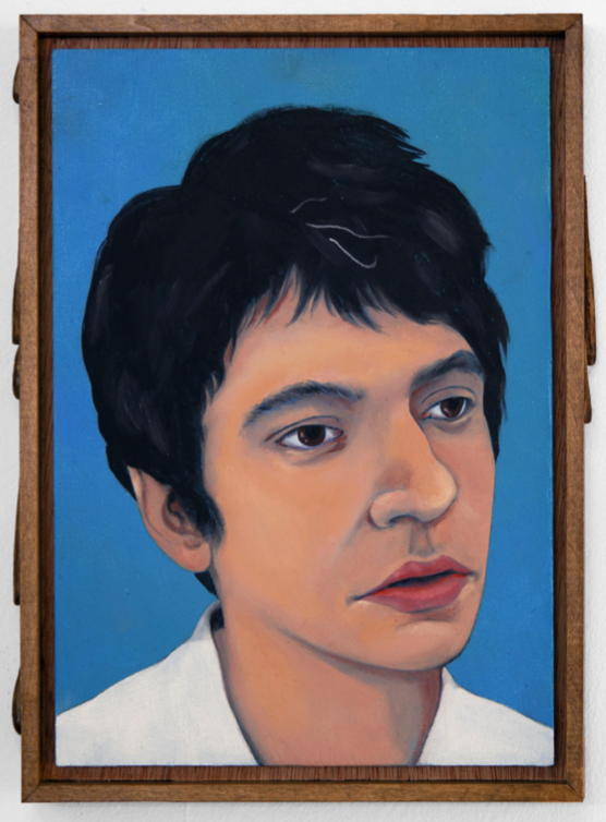 Adrien Fricheteau, « Autoportrait a 30 ans », 2021, huile et sculpture sur bois, 18x24cm