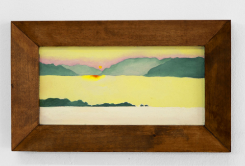 Adrien Fricheteau,<br /> Coucher de Soleil sur le Leman, 2021,<br /> huile sur bois,<br /> 21,5 x 13 cm.