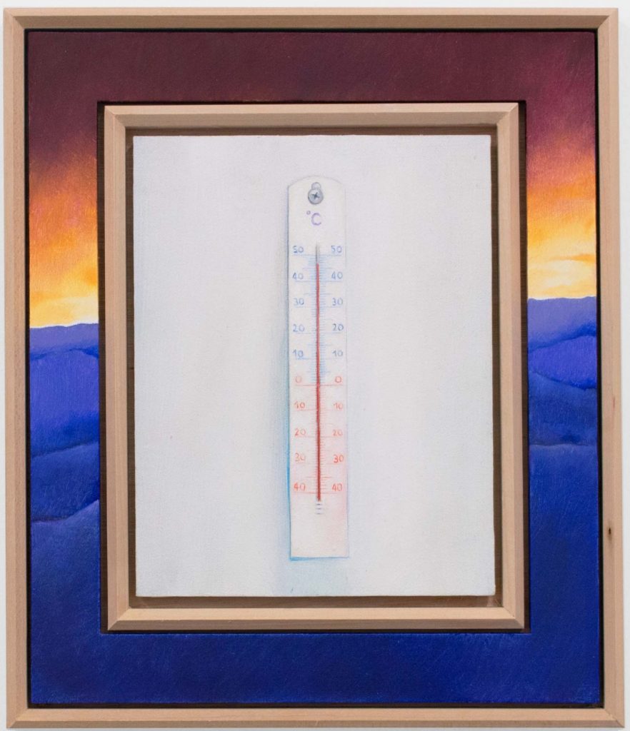 Adrien Fricheteau, Thermomètre, 2022, huile et sculpture sur bois, 31 x 36 cm.