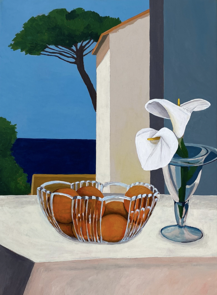 Ivan Arlaud, Oranges face à la mer, 2024, Acrylic on canvas, 38 × 52 cm